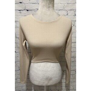 Zara Ribbed Knit Long Sleeve Crop Top Women's Size Medium
